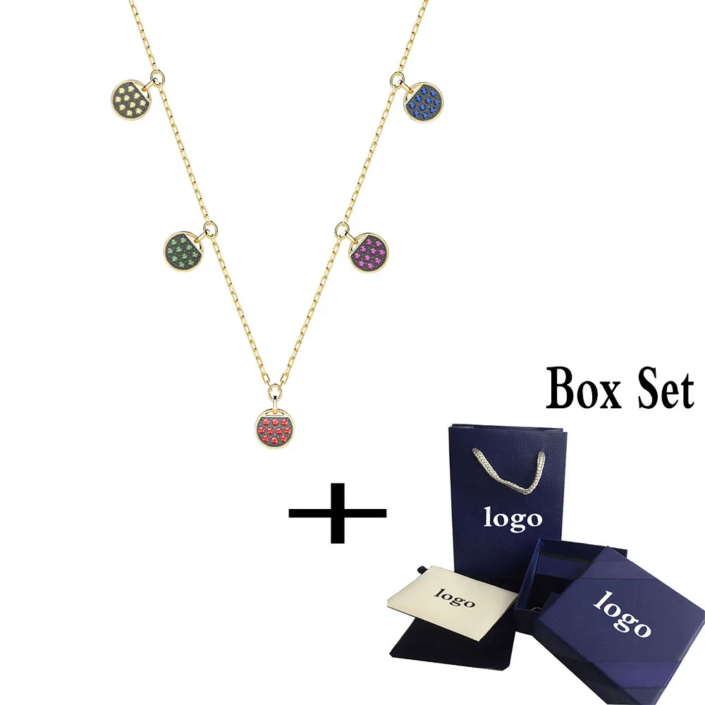 

SWA RO 2019 Original New Lucky GINGER Neck Necklace Fashion Bright Multi-Color Disc Female Clavicle Necklace Romantic Gift