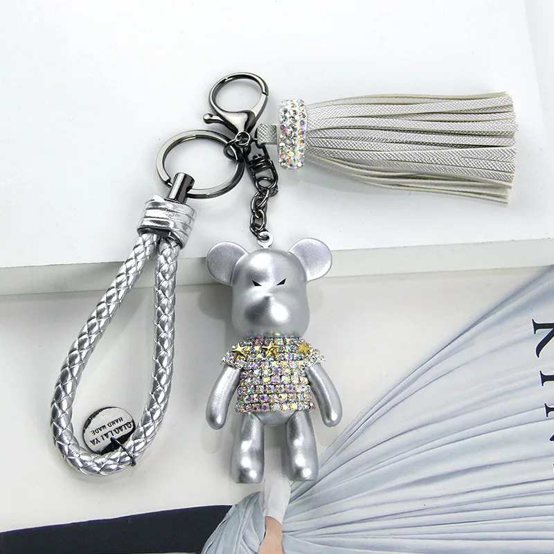 Luxury Crystal Long Tassel Violent Bear Car Key Ring Pendant Cartoon Bear Bag Pendant Creative Gift Keychain Trinkets Porte Clef - Цвет: 05