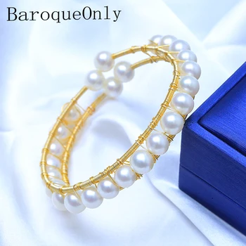 

BaroqueOnly wire wrapping charming bracelet bangles Real Natural Freshwater Pearl for Women wedding fashion Jewelry HJ