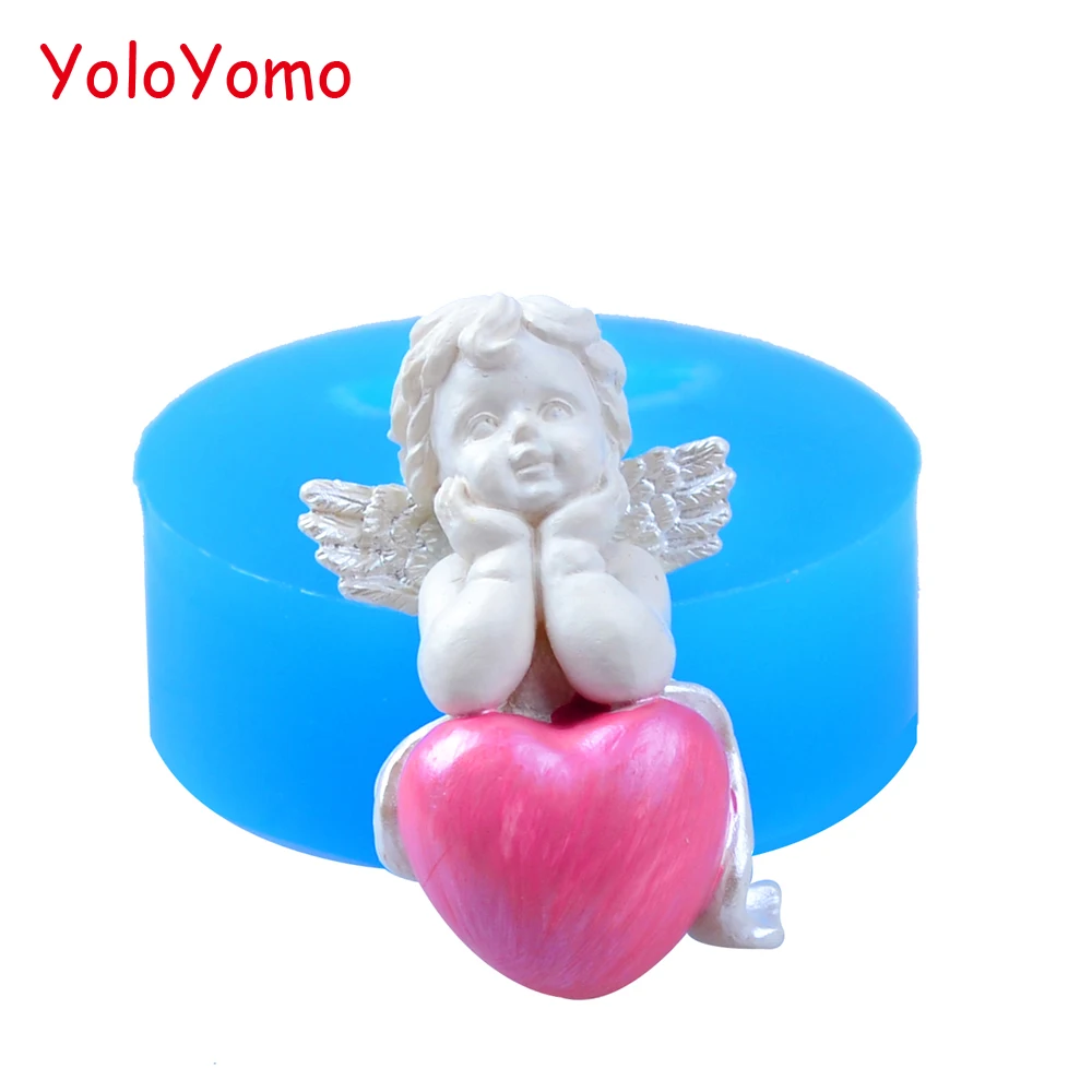 

F483YL 40.2mm 3D Angel with Heart Flexible Silicone Mold - Cake Decoration, Fondant, Resin, Marshmallow, Candle, Chocolate Mold
