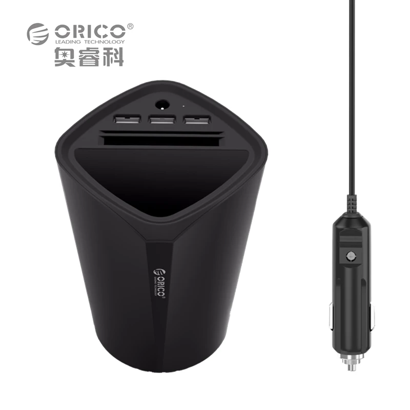 ORICO автомобильное зарядное устройство 3 USB DC/5 В 7.2A чашки мощность Разъем адаптер прикуривателя с держатель для карт слот - Тип штекера: Black