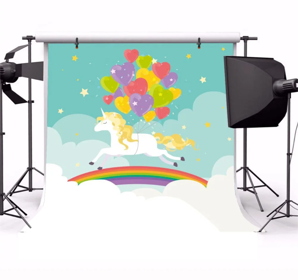 Laeacco Happy Birthday Unicorn Balloons Rainbow Scene Photography Backgrounds Customized Photographic Backdrops For Photo Studio Laeacco Happy Birthday Unicorn Balloons Rainbow Scene Photography Backgrounds Customized Photographic Backdrops For Photo Studio