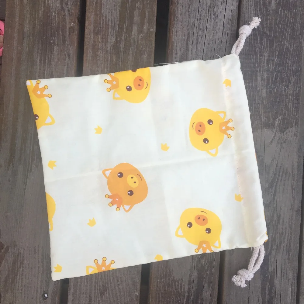1 шт. хлопок саржа Drawstring сумка Организатор вечерние подарок мешок печати желтый Свинья голову YL408b