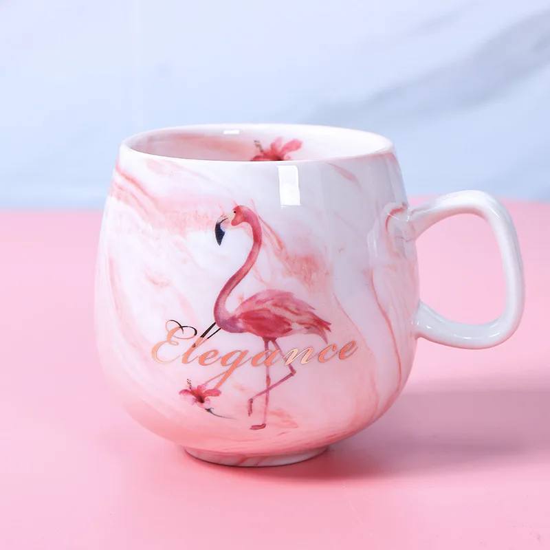 Креативные парные чашки ins мраморные керамические чашки Фламинго Чашки Кружки Кофейные чашки 350 мл - Цвет: Черный