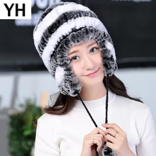 Женская шапка из натурального меха кролика Рекс, Россия, зимняя женская шапка из кроличьего меха Рекс, теплая вязаная шапка, настоящий мех кролика