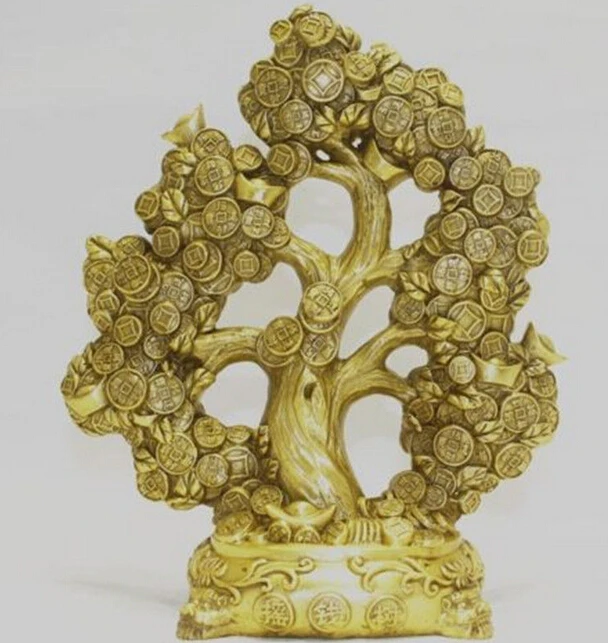 

12++Chinese Folk Copper Feng shui Lucky Wealth Money YuanBao Coin Tree Statue