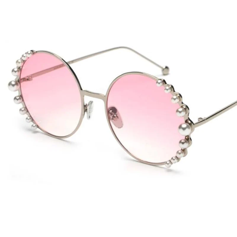 Черные круглые жемчужные солнцезащитные очки, роскошные брендовые Оттенки для женщин, негабаритные солнцезащитные очки, женские классические очки с металлической оправой высокого качества