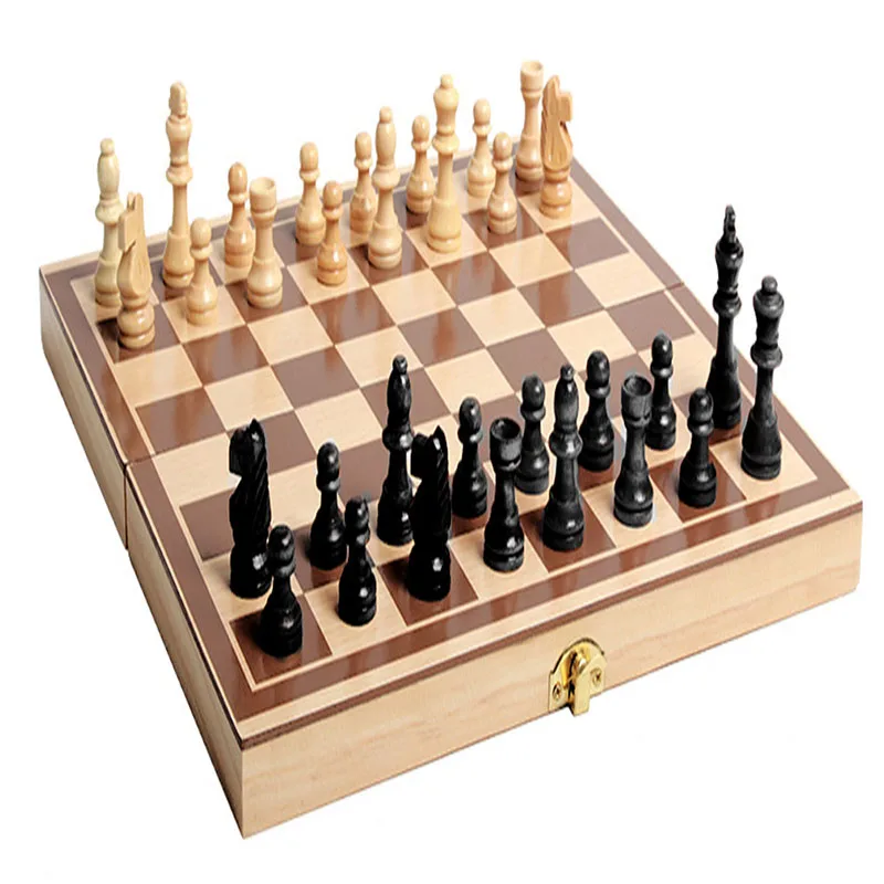 

Foldable Wooden Chess Set 34cm*34cm International Wooden Chess Board GameHigh-grade wood grain Activities Checkers