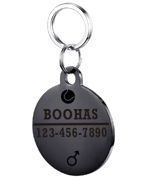 Rond black Идентификационные бирки для домашних животных из нержавеющей стали для кошек и собак, ошейник, аксессуары, бирка для собак, Выгравированная, тел, секс-именная бирка, персонализированные идентификационные бирки для собак - Цвет: Rond black