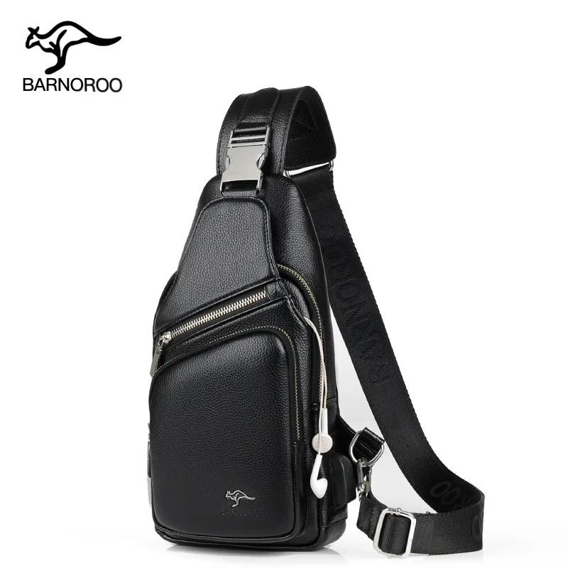 

Waterproof Run Chest Bag Leather With USB Charging Earphone Hole Casual Messenger Shoulder Bag For Male Crossbody Bag Waist Pack