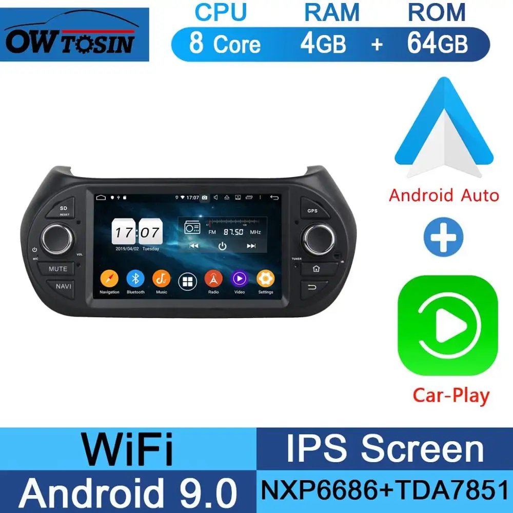 " ips 8Core 4G ram+ 64G rom Android 9,0 автомобильный dvd-плеер для Fiat Fiorino Qubo Citroen Nemo peugeot Bipper 2008- CarPlay Parrot - Цвет: 64G CarPlay Android