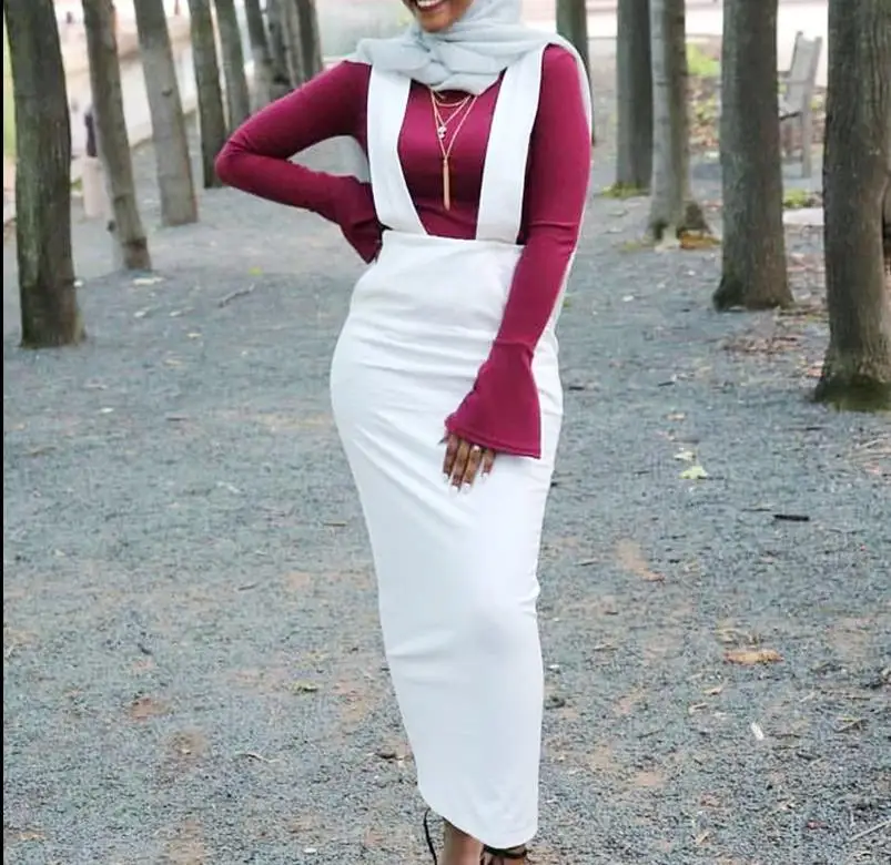 Vestidos abaya Дубай Ислам Арабский длинный подтяжки юбка подтяжки мусульманский хиджаб платье Абая для женщин турецкая исламская одежда - Цвет: White Skirt