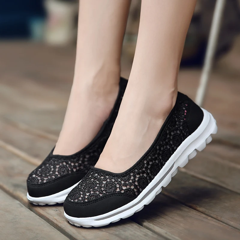 

2018 Spring Summer Mesh Breathable Loafers Women's Sport Shoes Running Sneakers For Girls Lace Lightweight Flats Boat Shoe