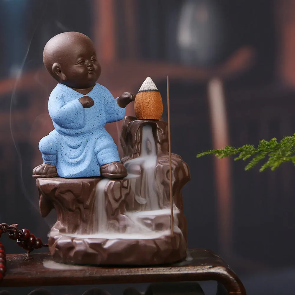 Home Decor Creative Little Monk Cute Ceramic Smoke Backflow Incense