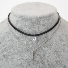Fashion Cubic Zirconia Pendant Choker Necklace women Double Black Velvet Leather chockers chain Collier Boho Crystal Jewelry