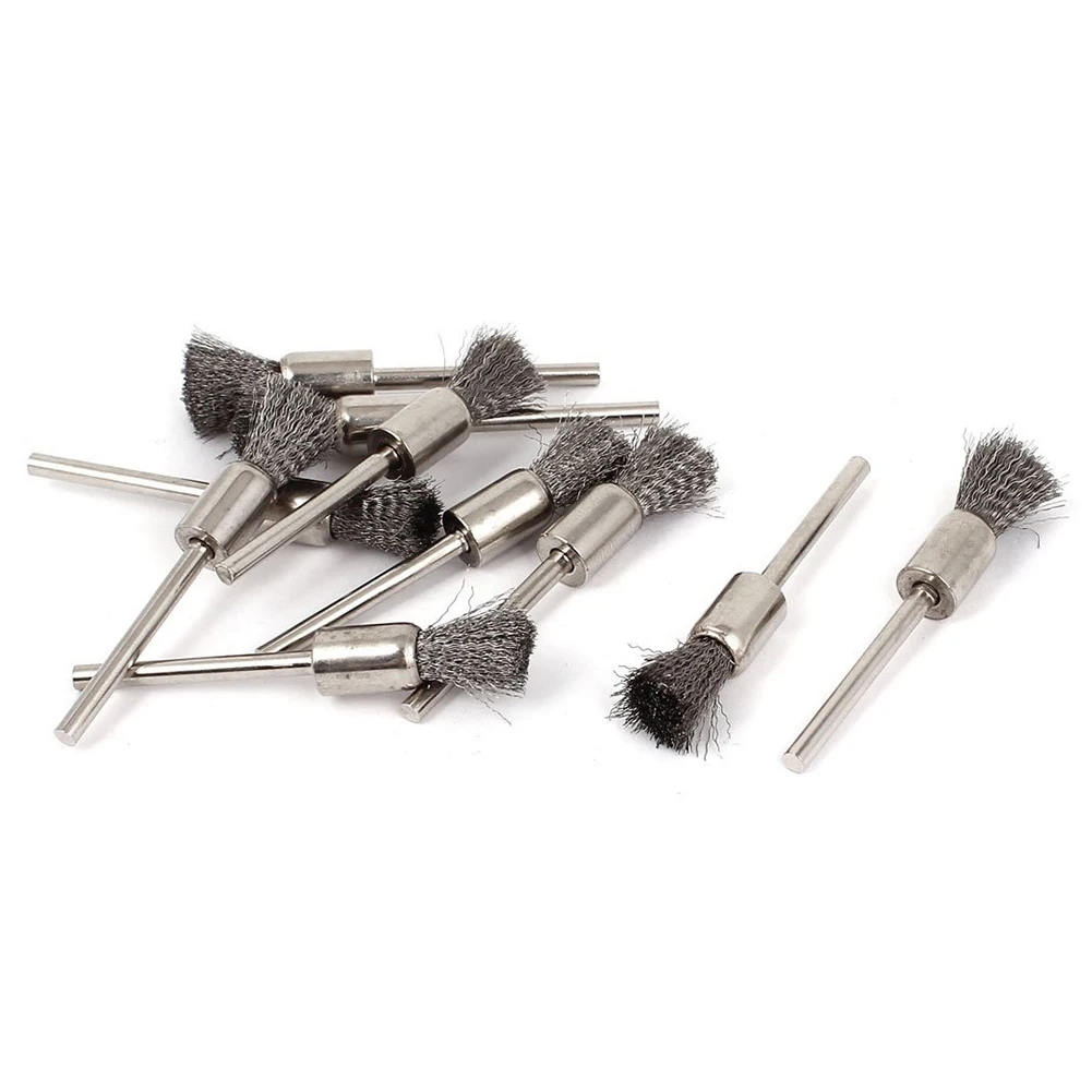 10pcs 3mm Shank 8mm Dia Steel Wire Cleaning Polishing Brush 55mm Long | Инструменты