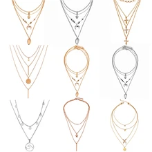 Многослойный Кристальный корпус ожерелья с кулонами в виде Луны для женщин винтажное очаровательное колье ожерелье массивные вечерние ювелирные изделия подарок