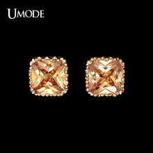 UMODE Серьги-гвоздики с квадратным фианитом класса ААА+ цвета шампанского 1см, лучшее предложение для женщин UE0094