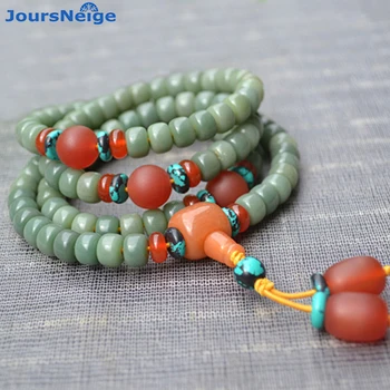 

Wholesale Natural full of green Bodhi Seed Bracelets Necklace Buddha Prayer Mala Tibetan Style Hand String Buddhism Jewelry
