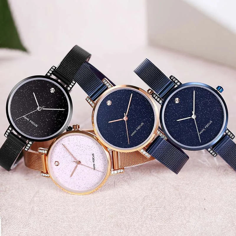 Мини фокус розовое золото женские часы нержавеющая сталь reloj mujer Топ Бренд