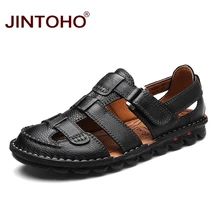 JINTOHO/Новинка года; Брендовые мужские кожаные сандалии; модные мужские сандалии из натуральной кожи; кожаные сандалии-гладиаторы для мужчин