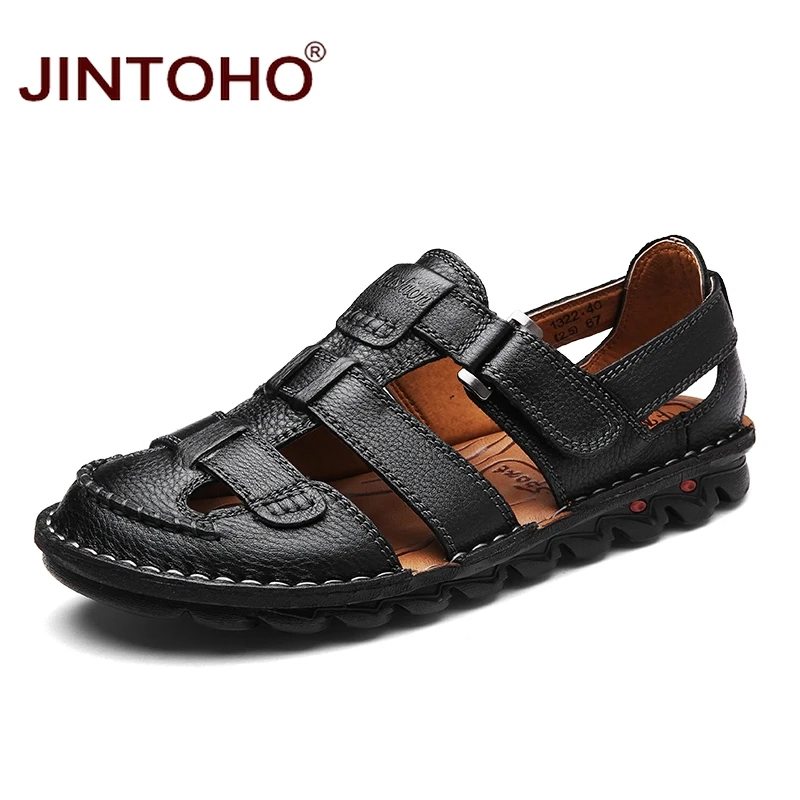 JINTOHO 2018 новые Брендовые мужские кожаные сандалии модные из натуральной кожи