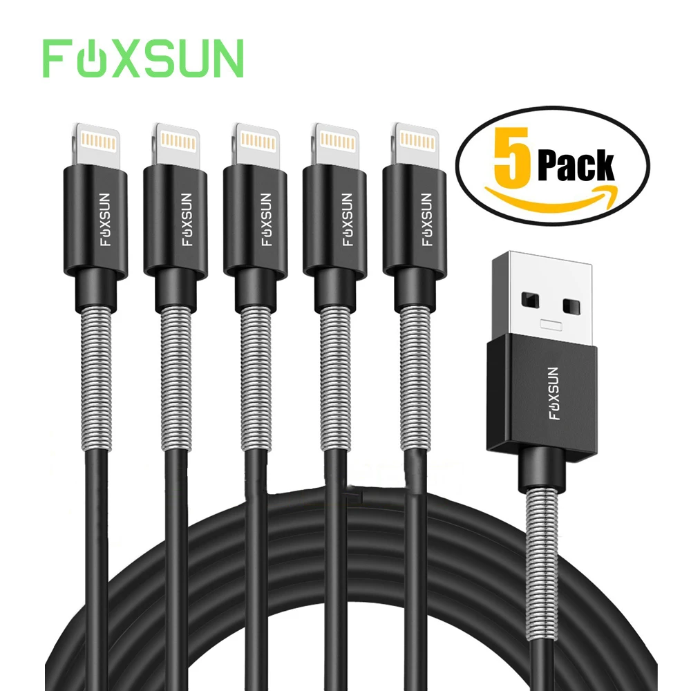 FOXSUN ملفوف ل البرق إلى كابل يو اس بي ، دائم و سريع كابل شحن ل فون 5 6 7 زائد SE ، باد الهواء برو البسيطة ، آي بود تاتش