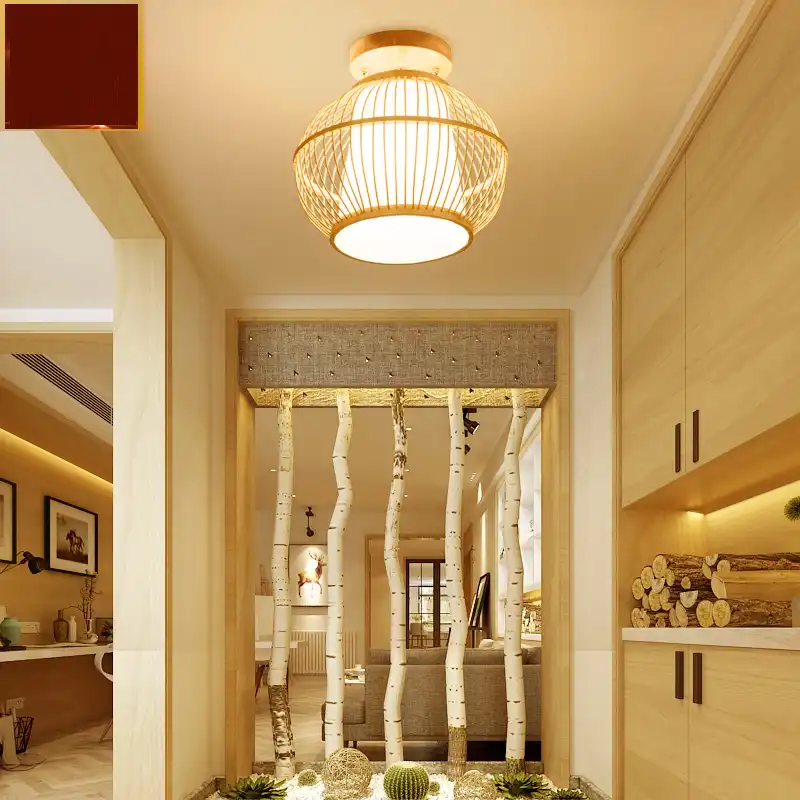 Modern Rattan Led Dome Ceiling Lights Living Room Kitchen Dining Bar Lighting Bedroom Decoration Ceiling Lamps Bulb Corridor