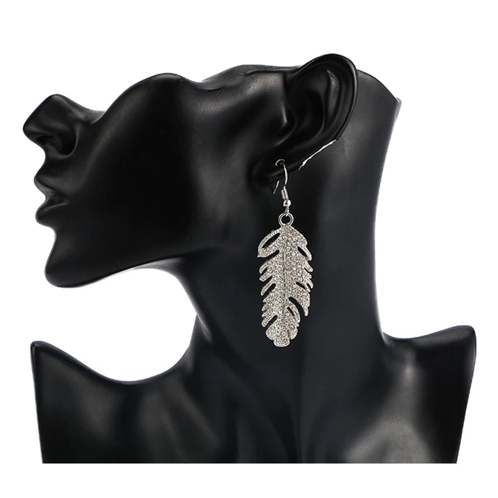 

Retro Boho Alloy Feather Rhinestone Ear Drops Party Hook Dangle Earrings Charms Pendant Earring For Women Weddings Jewelry