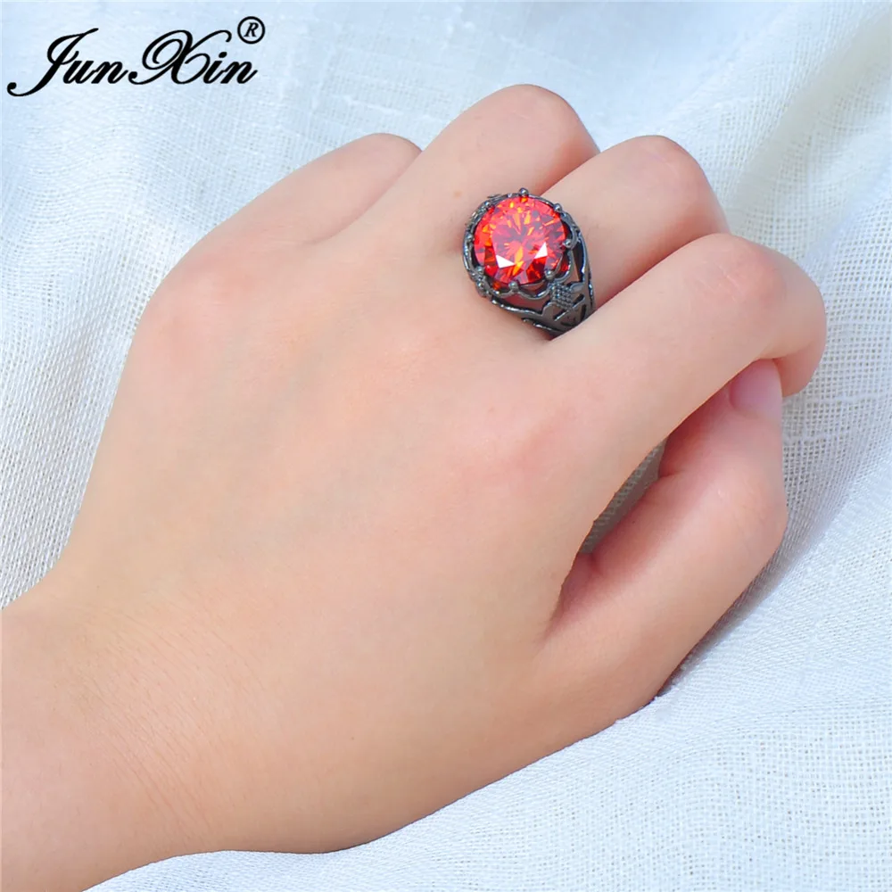 JUNXIN Размер 5-11 мужское женское большое круглое красное кольцо модное кольцо из черного золота винтажные свадебные кольца для мужчин и женщин ювелирные изделия
