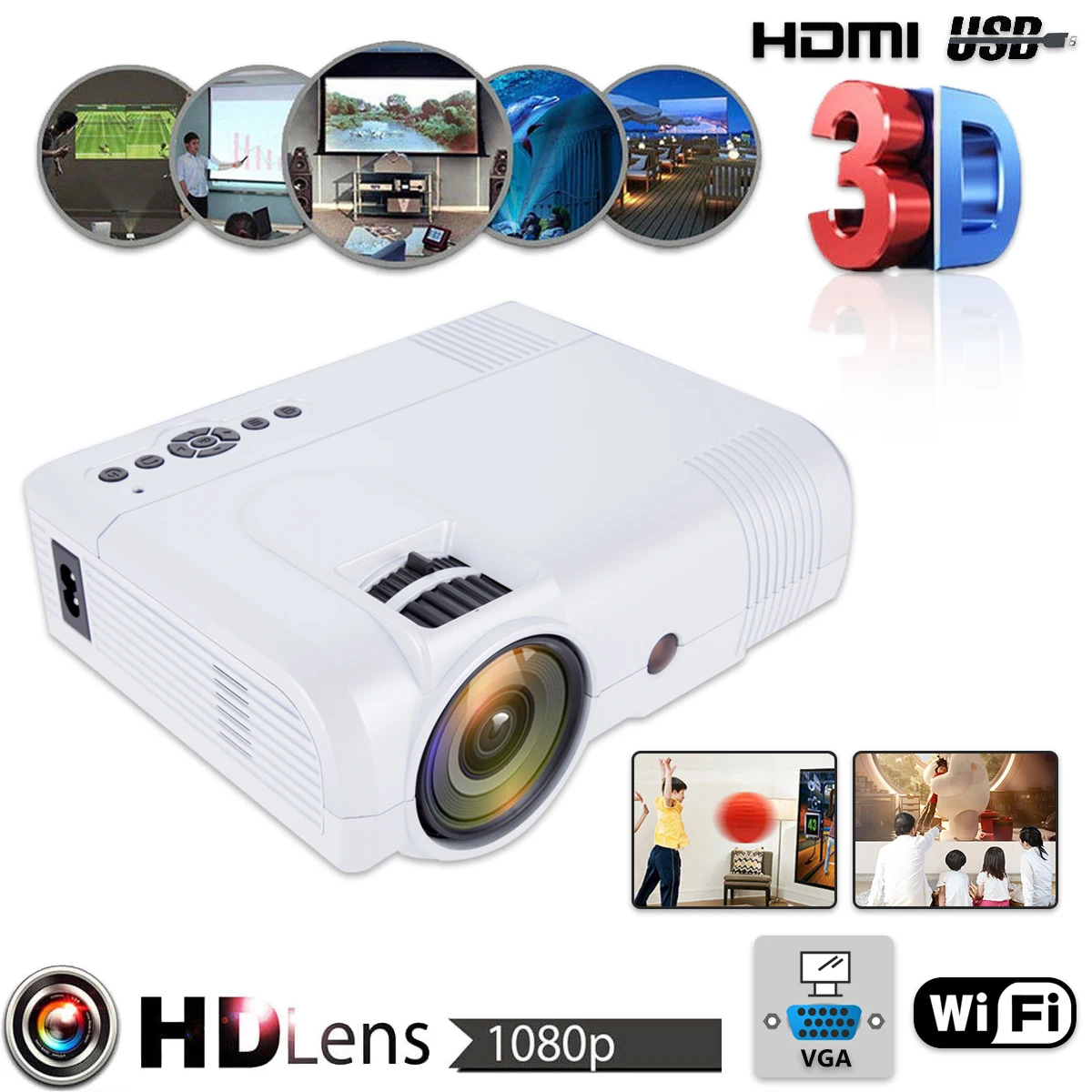 3D 1080P L8 WiFi Version Mini Projector Full HD Home Theater Projector Multimedia VGA USB HDMI LED Projector