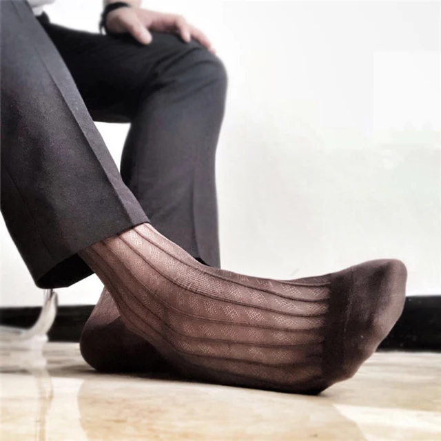SORRYNAM New Summer Mens Silk Socks Formal Pattern Sheer Thin High