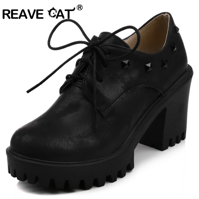 Reave Cat Office Las Shoes High Heels Fashion Graceful Women Reave Cat Office Las Shoes High Heels Fashion Graceful Women Pumps Lace Up Pattern Square