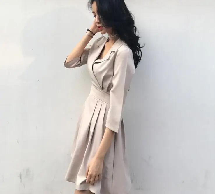 New Summer And Autumn Harbor Style Vintage Chic All-match Female Dress V-Neck Waist Lace Up Half Sleeve Dress Slim Lady Dress 9