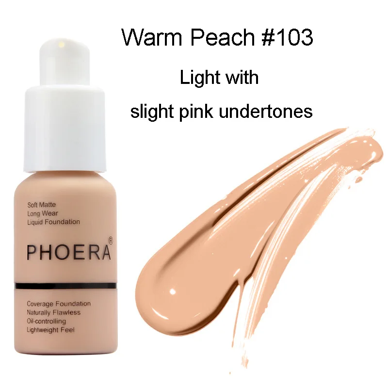 PHOERA 30ml Matte Long Wear Soft Foundation Liquid Face Makeup Coverage Foundation Naturally Oil-controlling Lightfeel Cream