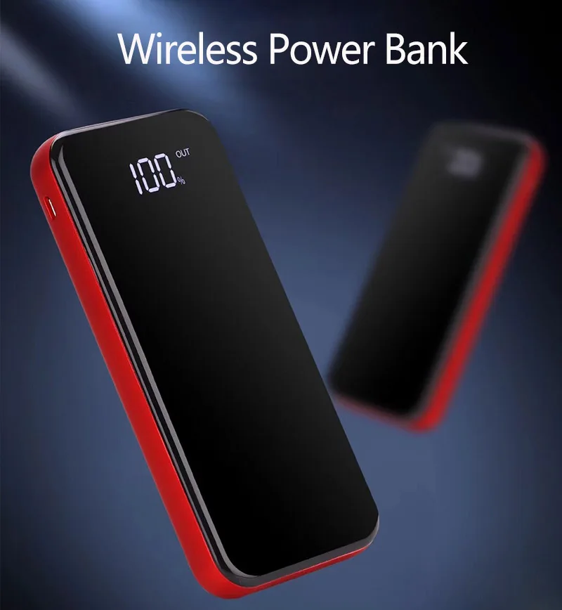Qi Беспроводное зарядное устройство 10000 мАч Внешний аккумулятор power Bank type-c Micro USB power bank светодиодный дисплей повербанк для смартфона мобильного телефона