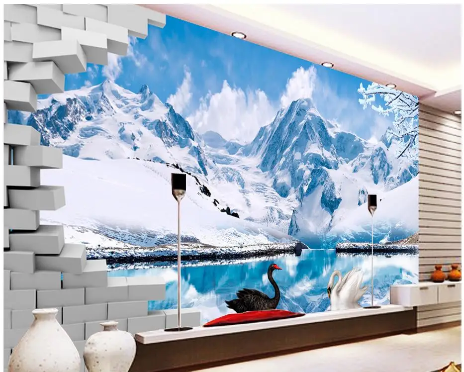 3dルーム壁紙雪山天池3d装飾レンガ壁家の装飾絵画の壁紙 Painting Wallpaper 3d Room Wallpaperroom Wallpaper Aliexpress