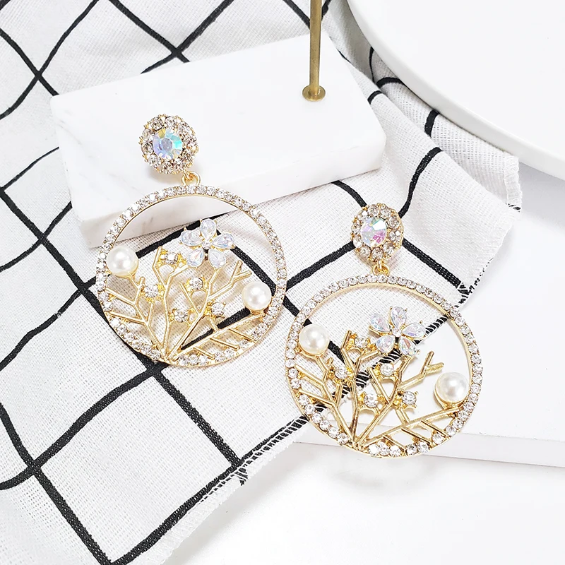 

Ethnic Big Roung Flower Crystal Earrings Boho Wedding Jewelry Accessories Trendy Statement Earrings For Party Girls
