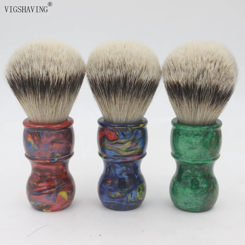 

VIGSHAVING Colorful Resin Handle Silvertip Badger Hair Men Shaving Brush