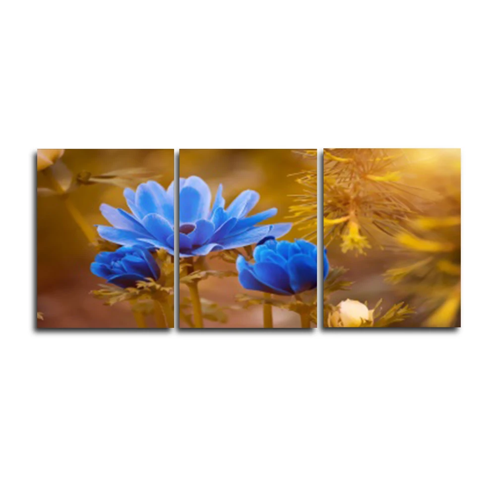 

Laeacco 3 Panel Blooming Blue Flowers Garden Posters and Prints Abstract Wall Artwork Paintings Pictures Home Living Room Decor