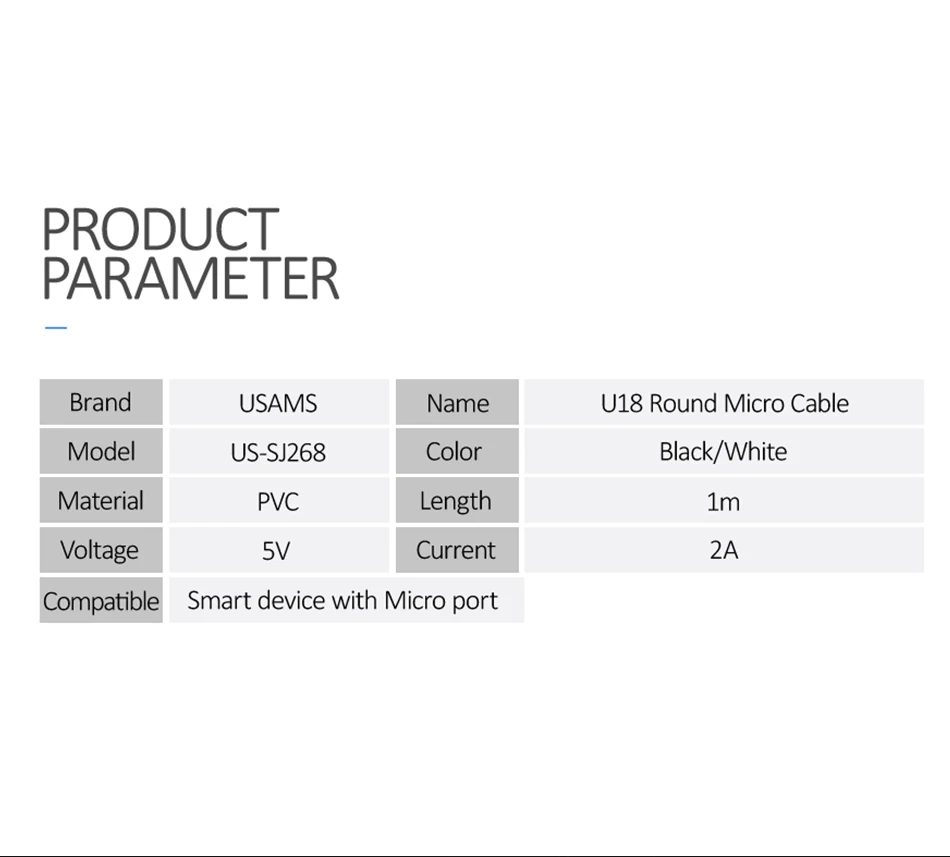 10 шт./лот USAMS Micro USB кабель для быстрой зарядки кабель для синхронизации данных microusb кабель для мобильного телефона для samsung Xiaomi круглый кабель для передачи данных