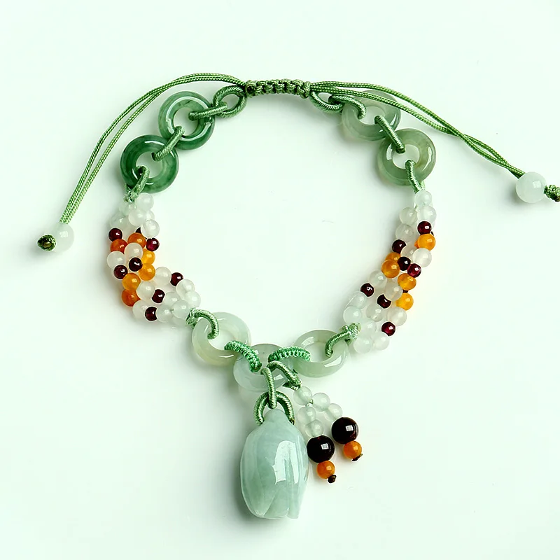 

Green Stone Woven Bracelet Adjustable Length Bracelet lovers' Gift