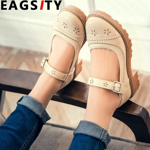 

EAGSITY PU leather Mary Jane shoes for women heel shoes Block Heel round Toe ankle strap Fashion party dancing office career