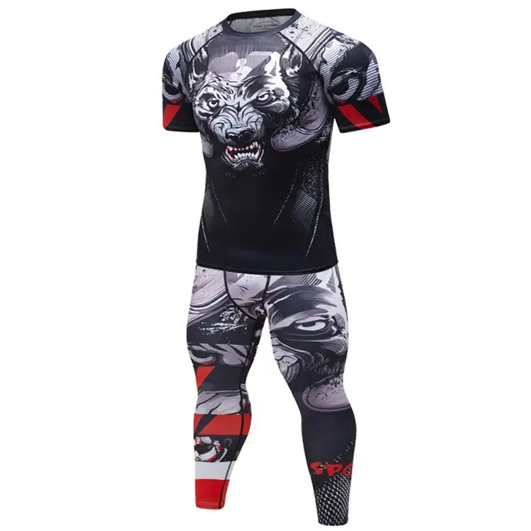 Мужской компрессионный спортивный костюм, быстрое высыхание пота, фитнес-тренировочный комплект ММА, Рашгард, мужская спортивная одежда для бега - Цвет: 24