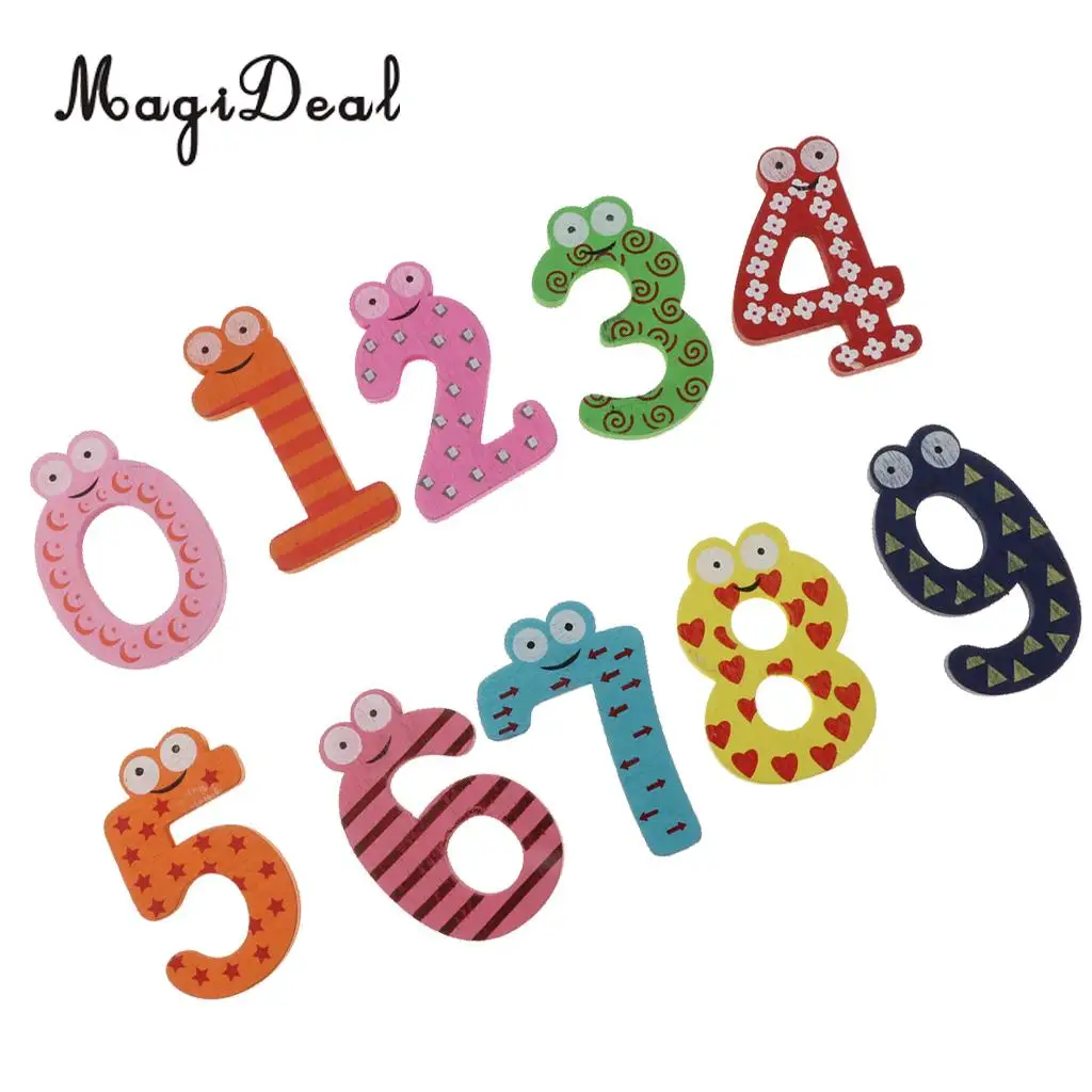 Colorful Wooden Magnetic Number 0 - 9 Marth Learning Wooden Fridge Magnets Kid Educational Mathematics Toys