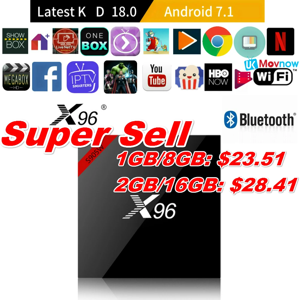 ТВ приставка T X96 X96W Android 7 1 ОС Amlogic S905W ГБ/8 ГБ 2 ГБ/16 BT 4 0 ГГц Wi Fi HD 4K Smart TV