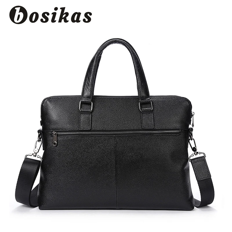 

BOSIKAS Business Briefcases bag Leather Laptop Bag Male Genuine Leather Handbags Solid Tote Men Messenger Bags Zipper File Bag