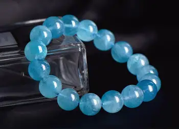 

Free Shipping 10-11mm Brazilian Natural Ice Aquamarine Girl Korean Couple Blue Crystal Bracelet fine jewelry