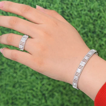 

missvikki Famous Elegant Full Shiny CZ Open Bangle Ring Set for Women Bridal Wedding Superstar Jewelry Party Show Ladies Gift