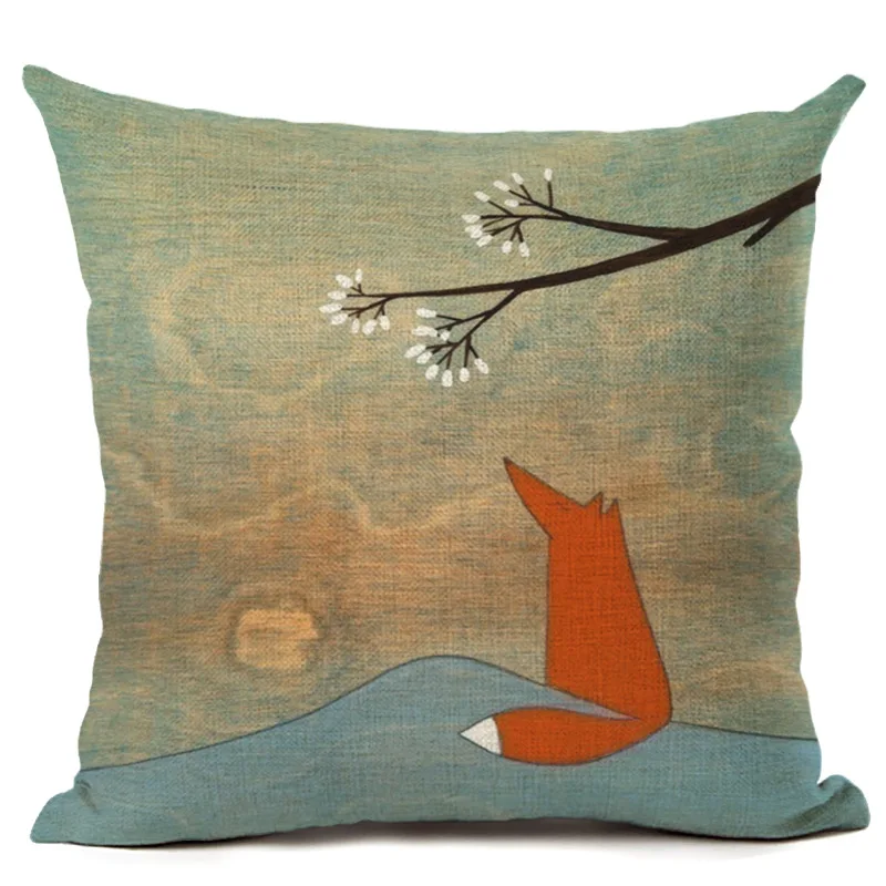 Наволочка для подушки 45x45 см с милым рисунком лисы и кролика, декоративные подушки для дивана, гостиной, наволочки из хлопка и льна - Цвет: Cushion Cover